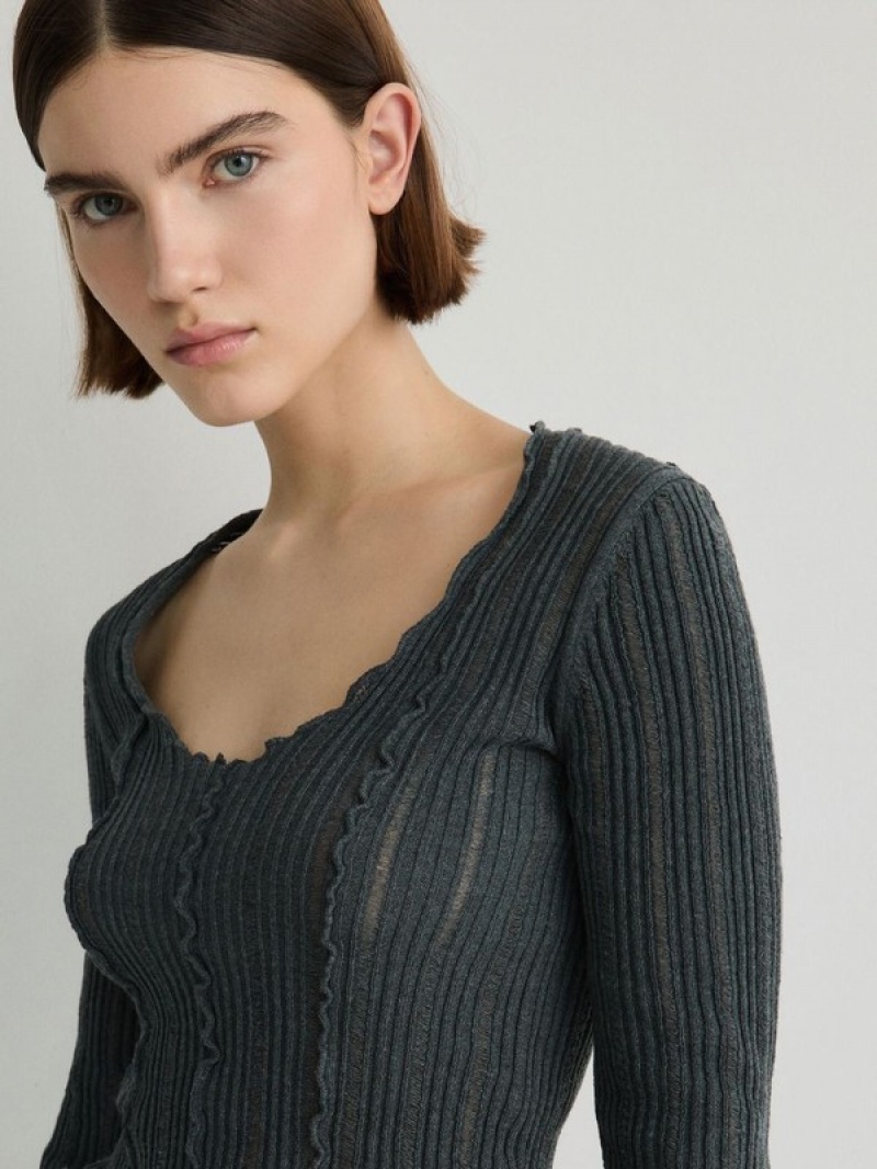 Reserved Jumper In Textured Knit Pullover Damen Dunkelgrau | SCU-306745