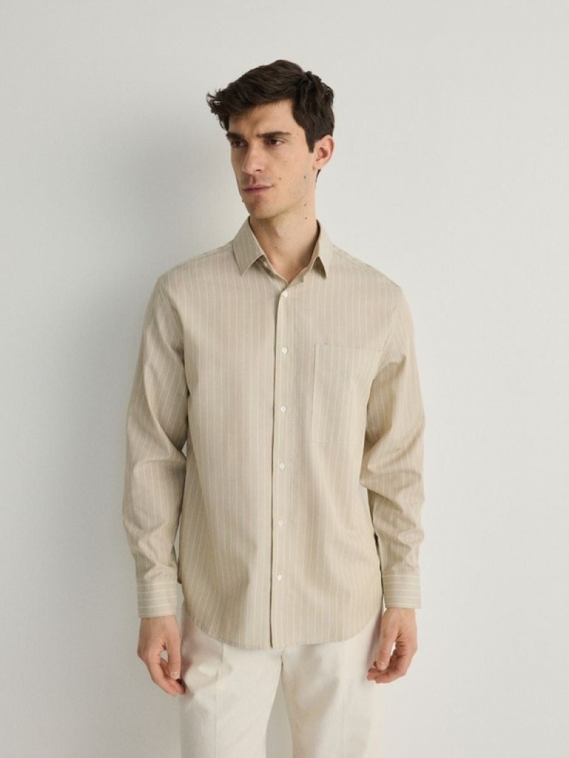 Reserved Kompfort Fit Stripe Hemd Herren Beige | VMA-481750