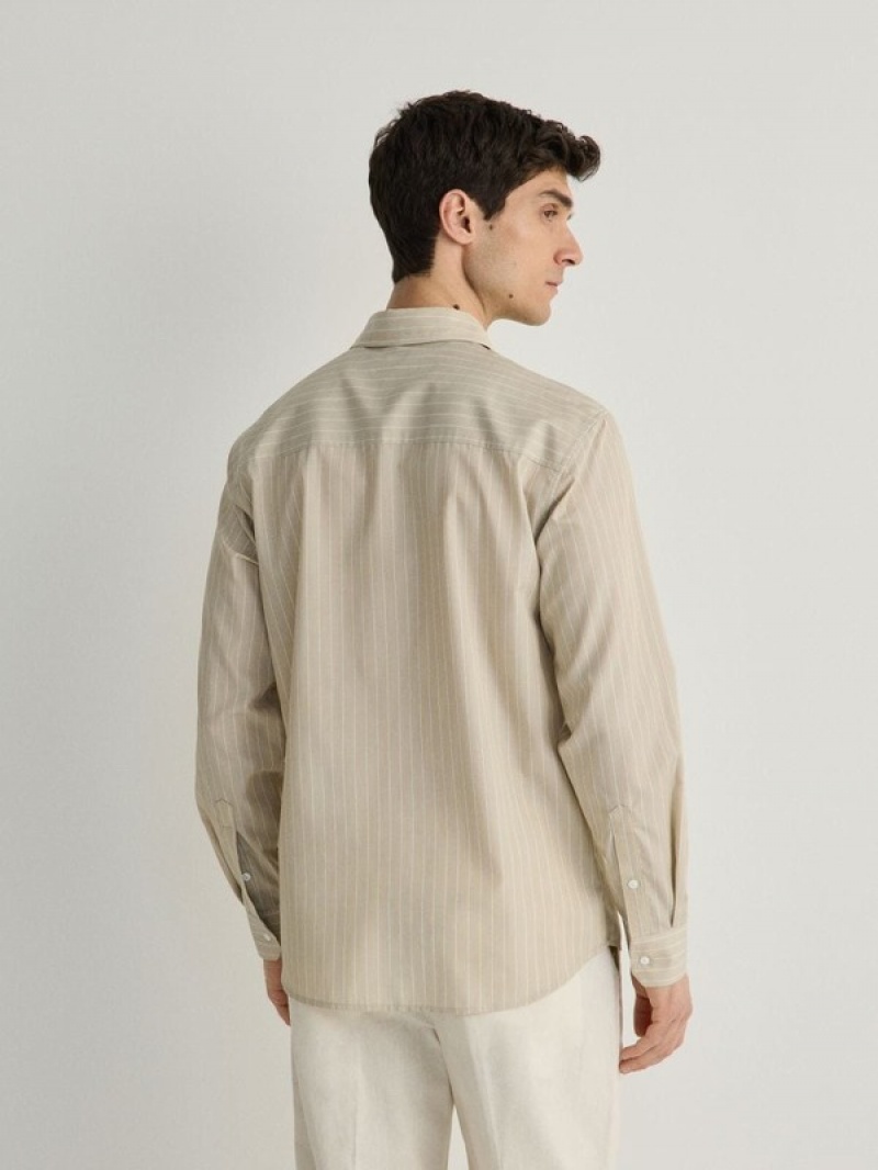 Reserved Kompfort Fit Stripe Hemd Herren Beige | VMA-481750