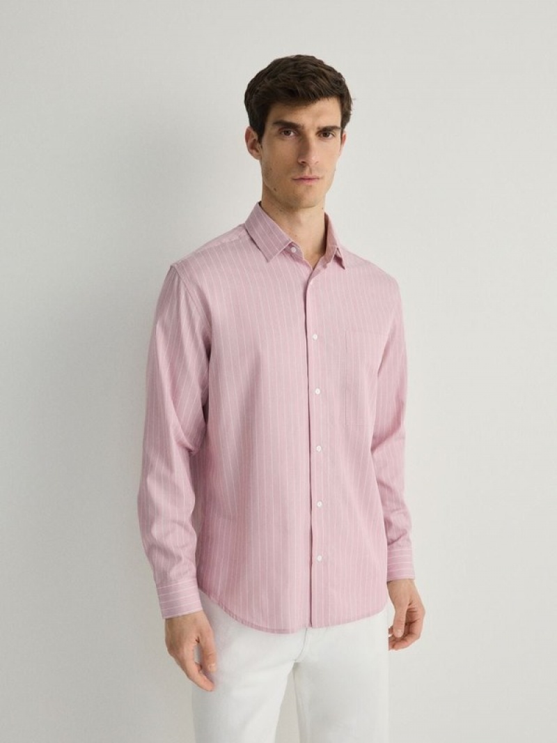 Reserved Kompfort Fit Stripe Hemd Herren Rosa | ROF-089214