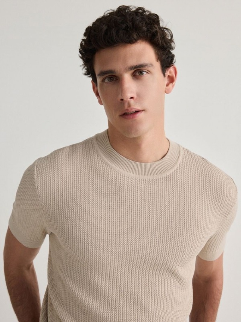 Reserved Kurzes Sleeve Pullover Herren Beige | RZG-019832