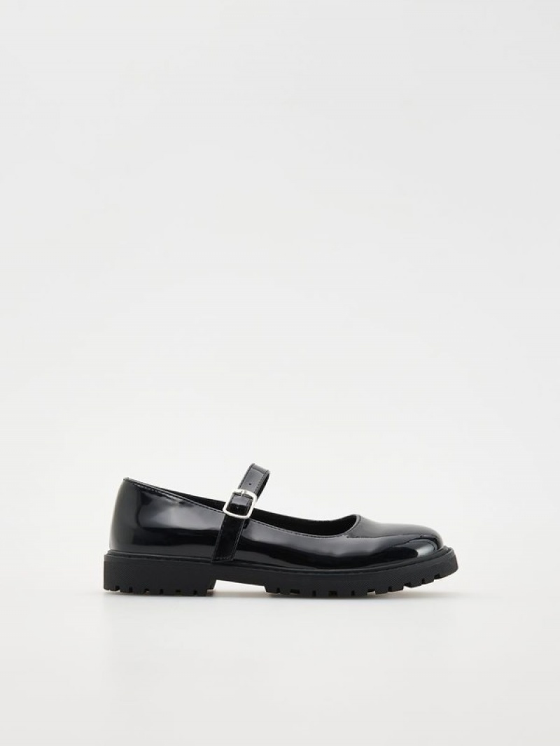 Reserved Lack Schuhe Mädchen Schwarz | AFS-981205