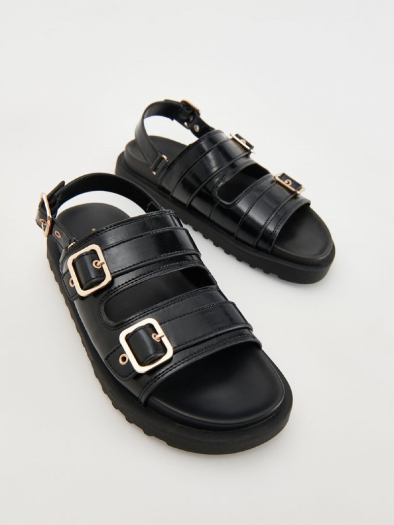 Reserved Leatherbuckles Sandalen Damen Schwarz | DUM-701346