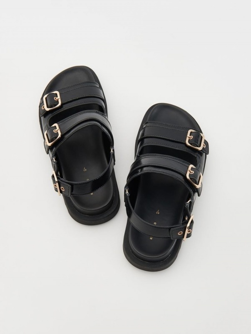 Reserved Leatherbuckles Sandalen Damen Schwarz | NRI-985162