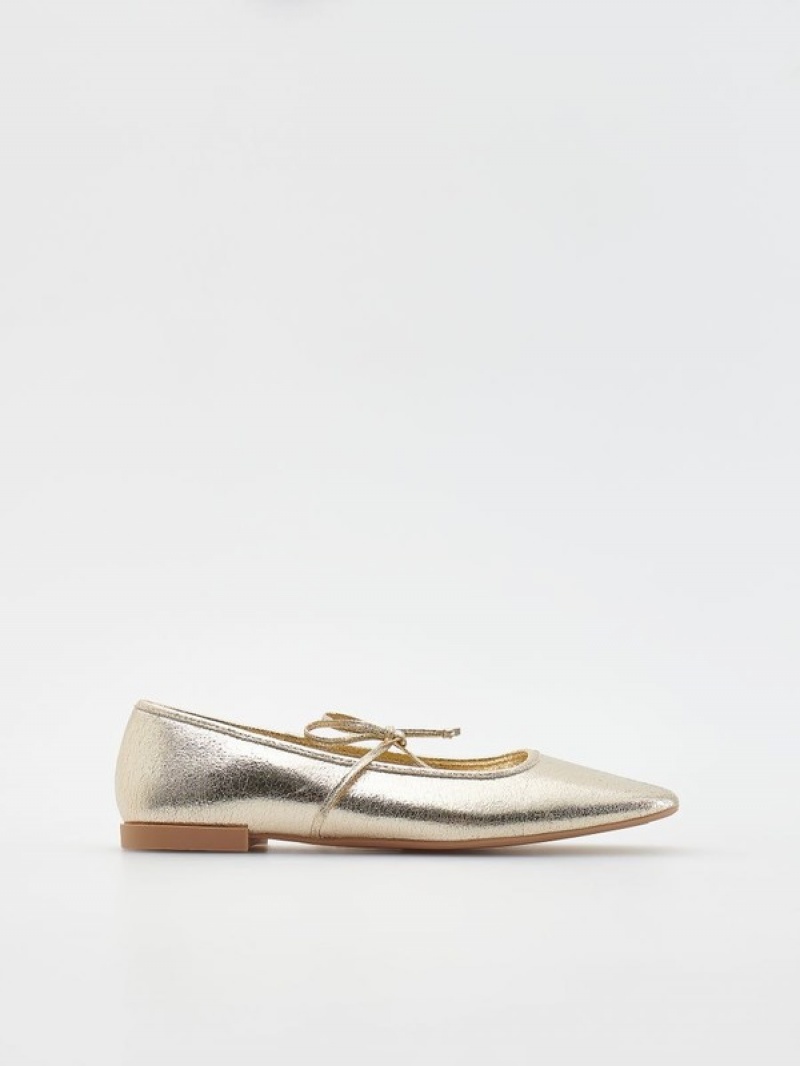 Reserved Leder Ballerinas Halbschuhe Damen Silber | YWV-392687