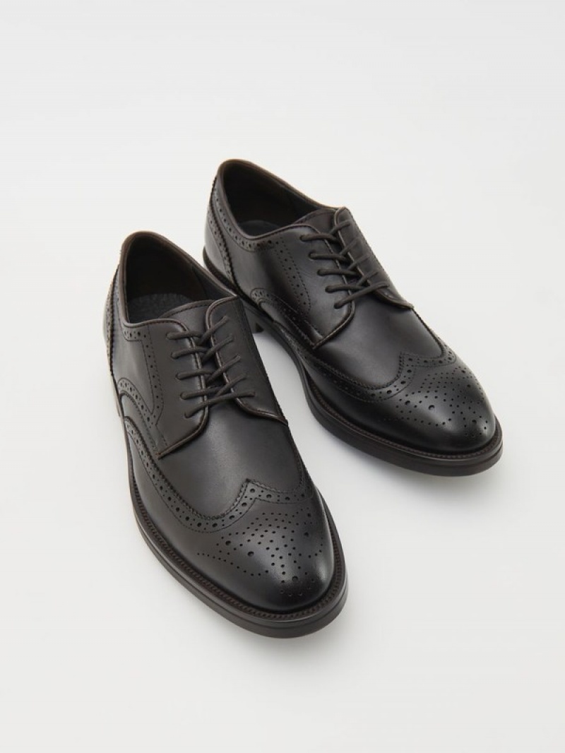 Reserved Leder Derby Schuhe Herren Dunkelbraun | NCJ-620354