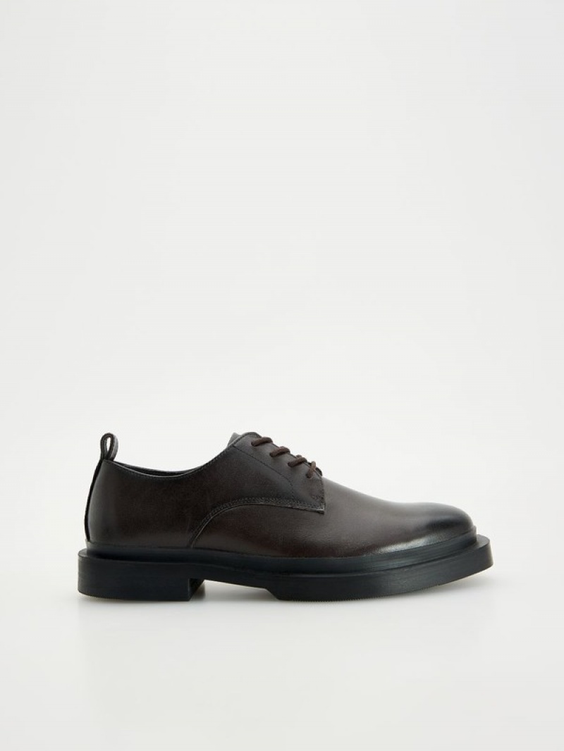 Reserved Leder Derby Schuhe Herren Dunkelbraun | GFE-573468