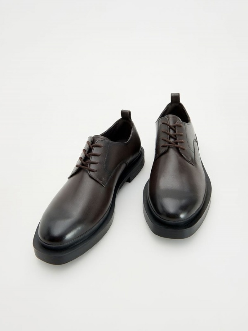 Reserved Leder Derby Schuhe Herren Dunkelbraun | GFE-573468