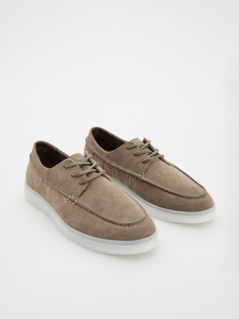 Reserved Leder Derby Schuhe Herren Hellgrau | ZHN-245673