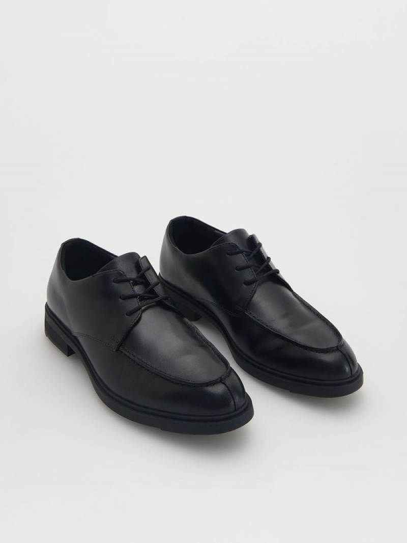 Reserved Leder Derby Schuhe Herren Schwarz | CSV-876495