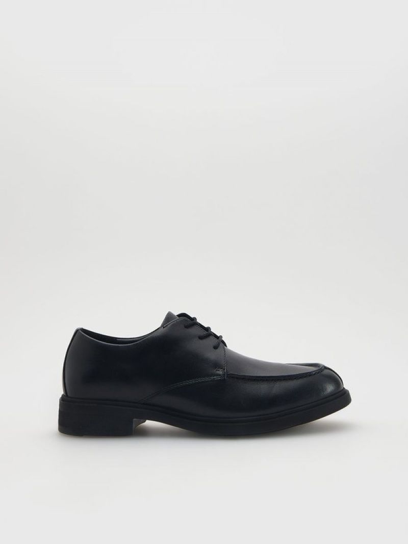 Reserved Leder Derby Schuhe Herren Schwarz | CSV-876495