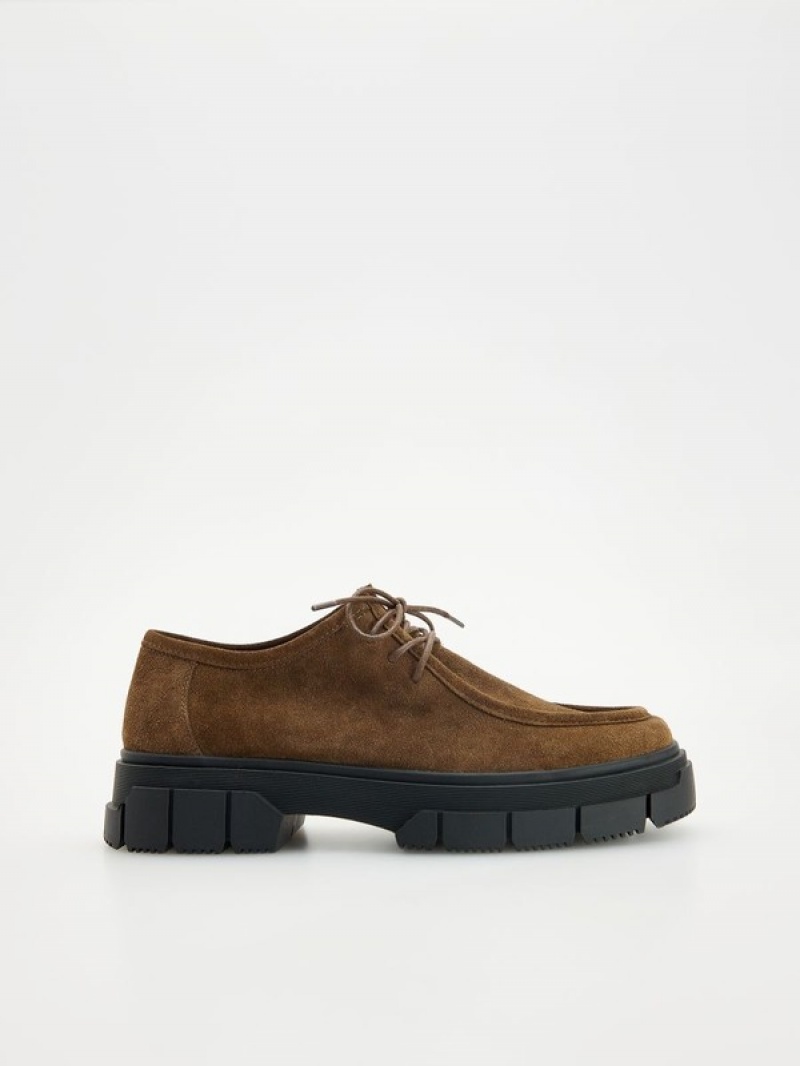 Reserved Leder Schuhe Herren Dunkelbraun | XUW-473026