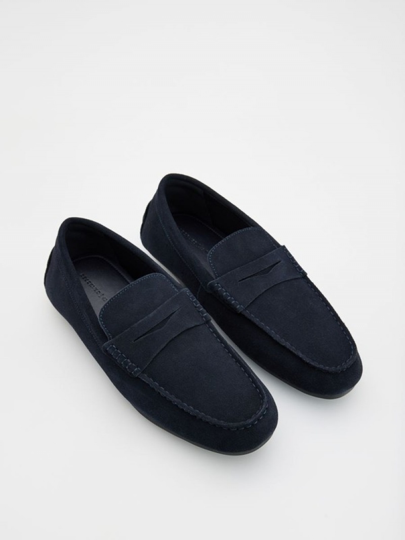 Reserved Leder Schuhe Herren Navy | LEN-918276