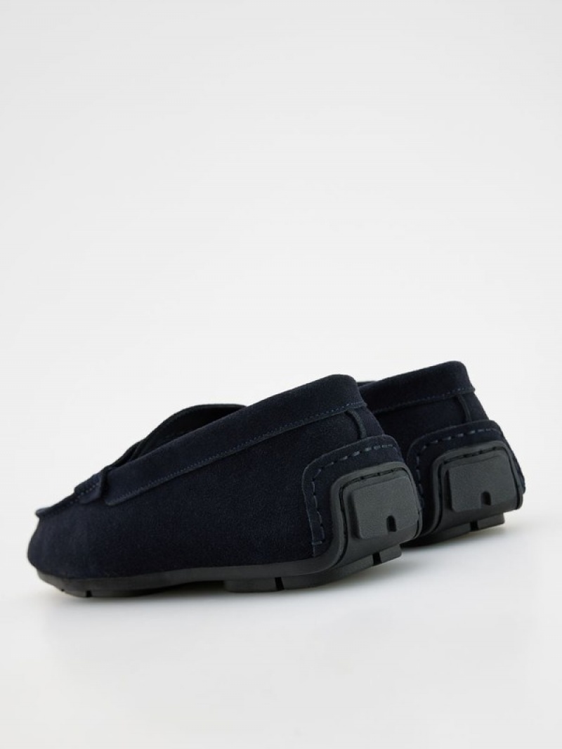 Reserved Leder Schuhe Herren Navy | LEN-918276