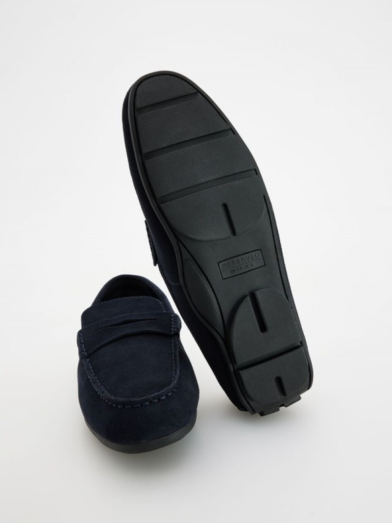 Reserved Leder Schuhe Herren Navy | LEN-918276