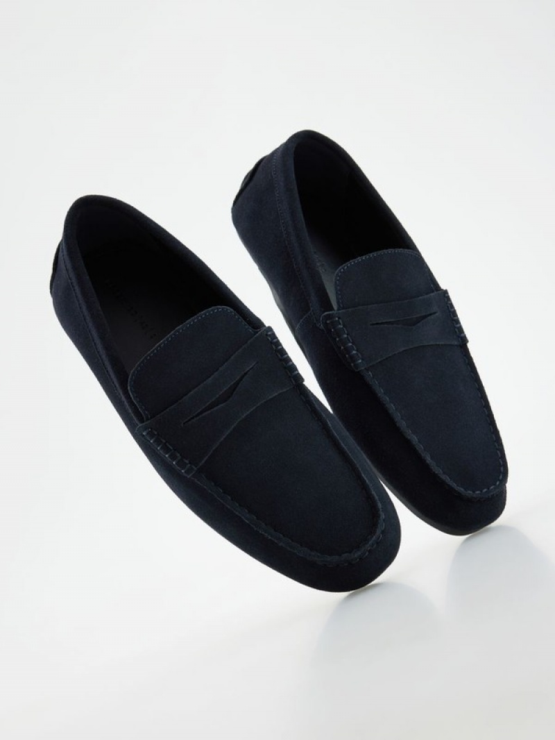 Reserved Leder Schuhe Herren Navy | LEN-918276