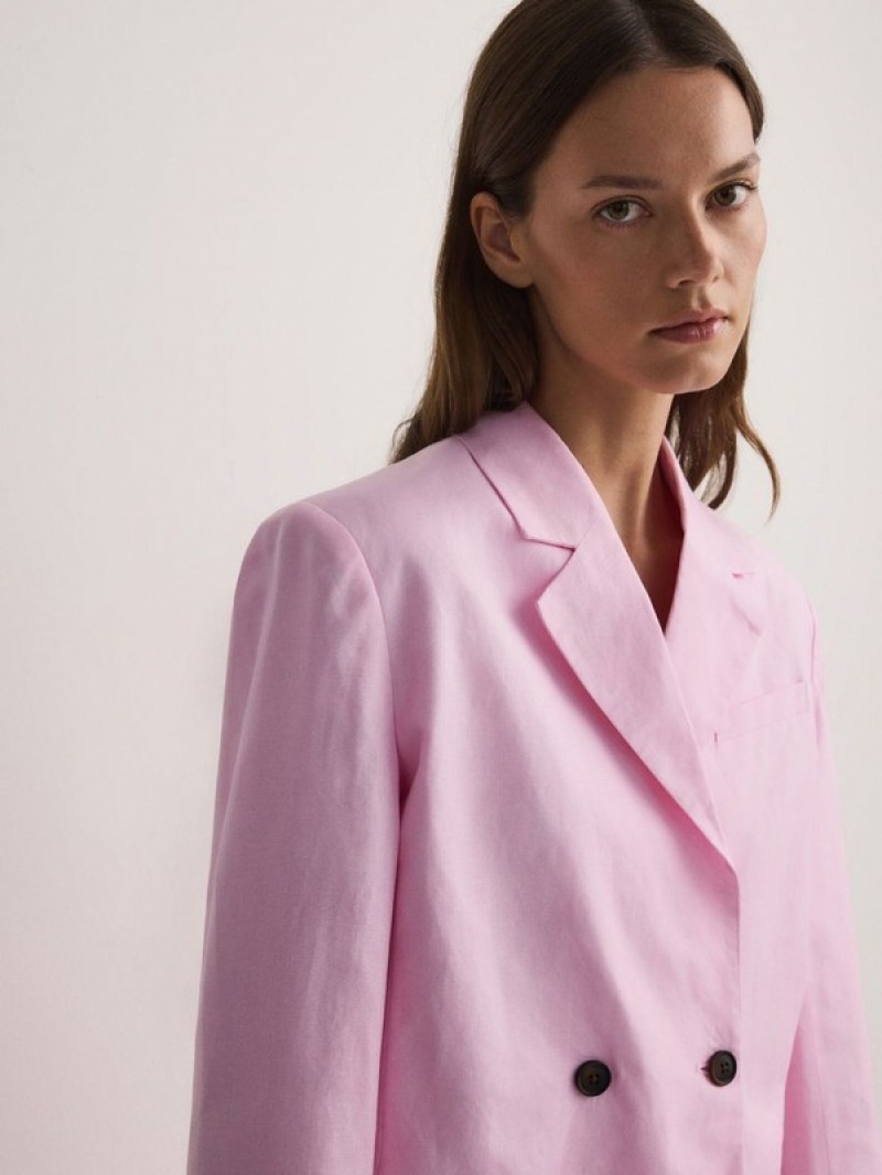 Reserved Linen And Viscose Blend Blazer Damen Rosa | EAM-230468