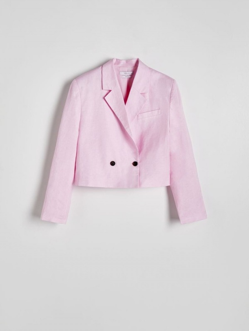 Reserved Linen And Viscose Blend Blazer Damen Rosa | EAM-230468