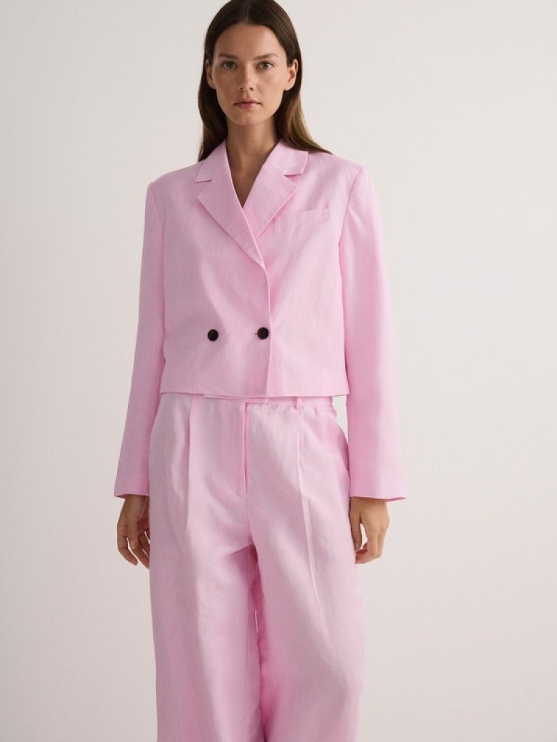 Reserved Linen And Viscose Blend Blazer Damen Rosa | EAM-230468