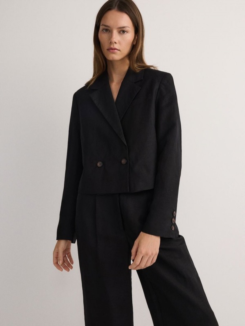 Reserved Linen And Viscose Blend Blazer Damen Schwarz | VQY-094265