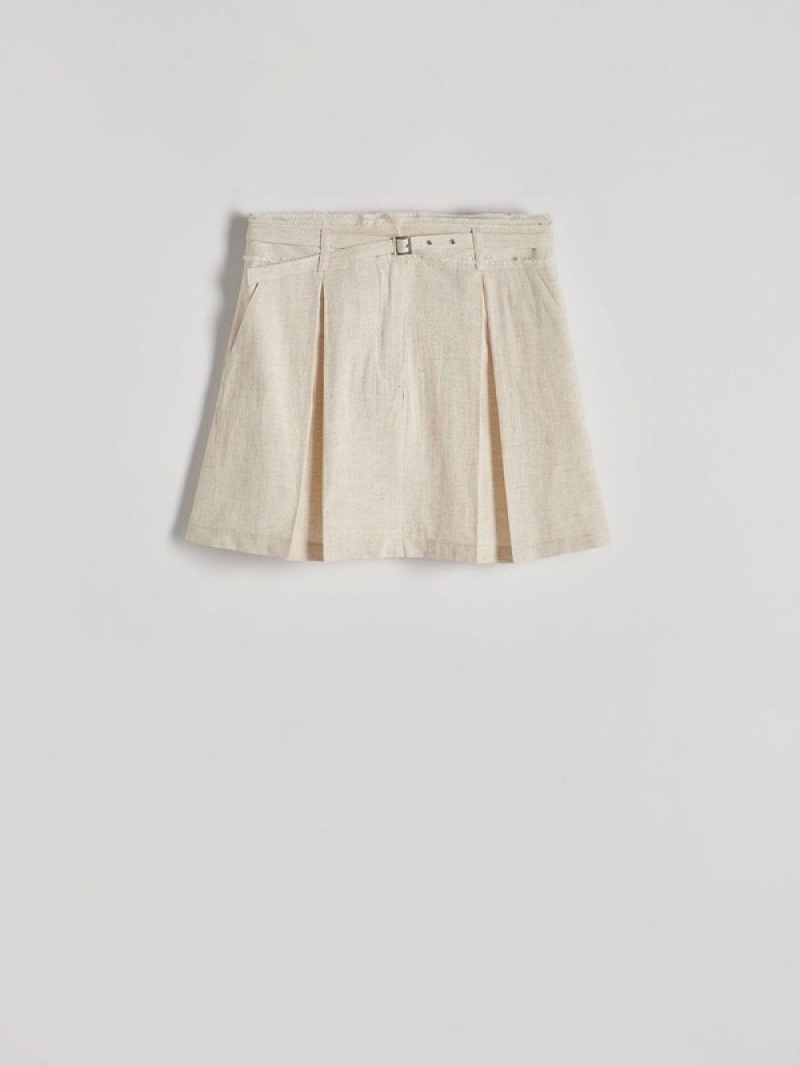 Reserved Linen Blend Mini Röcke Damen Beige | ESR-153768