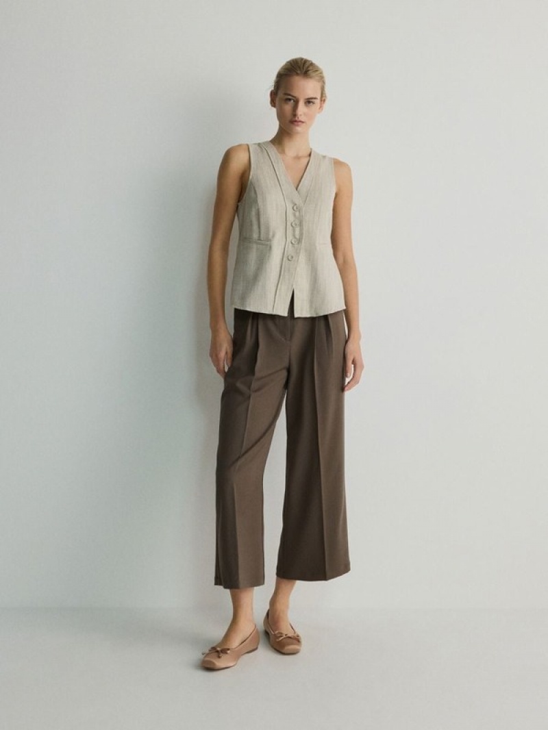 Reserved Linen Blend Weste Damen Beige | PGH-357862