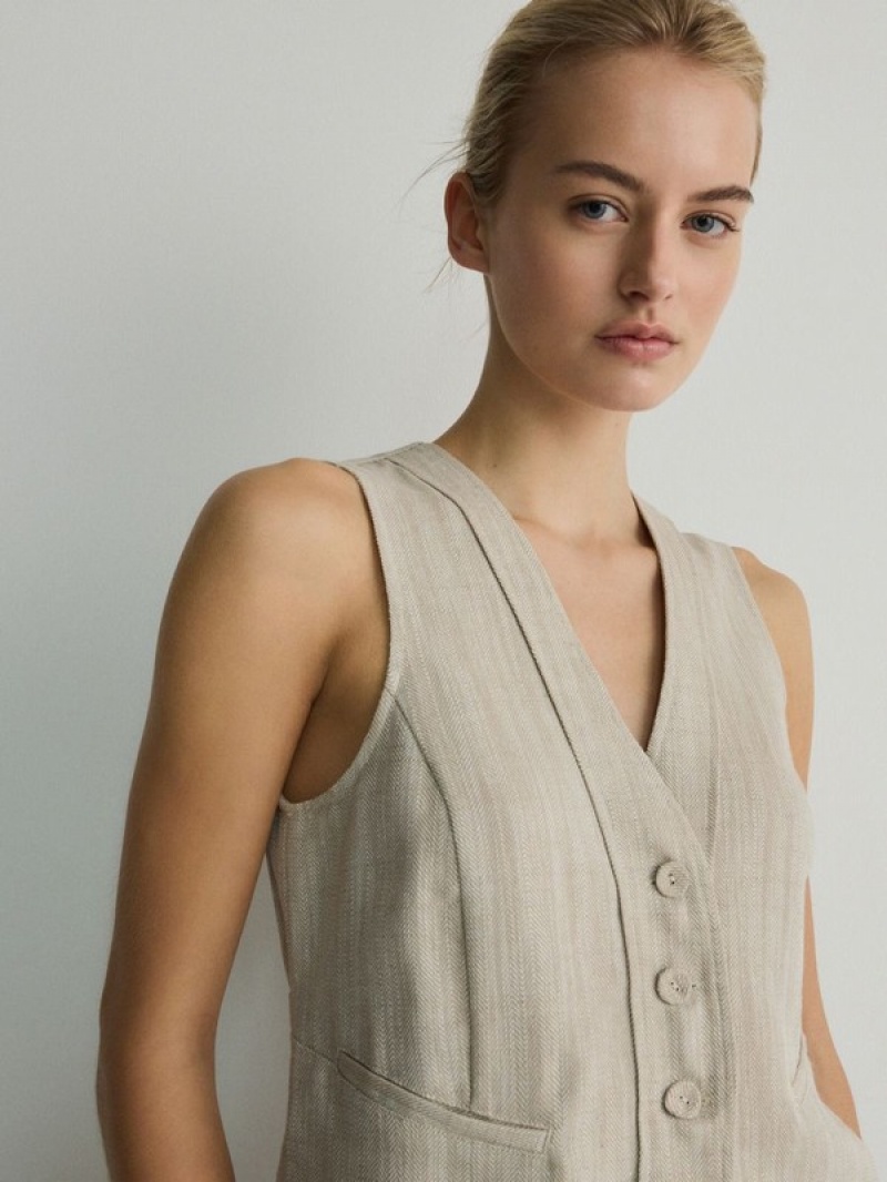 Reserved Linen Blend Weste Damen Beige | PGH-357862