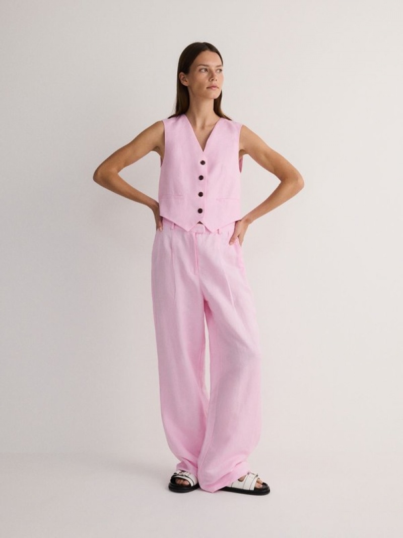 Reserved Linen Blend Weste Damen Rosa | QER-201349