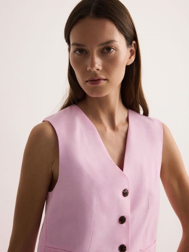 Reserved Linen Blend Weste Damen Rosa | QER-201349