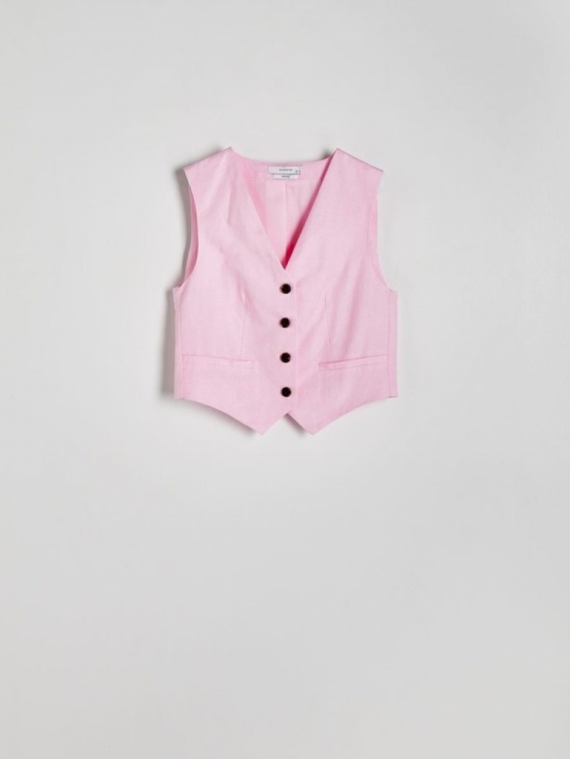 Reserved Linen Blend Weste Damen Rosa | QER-201349