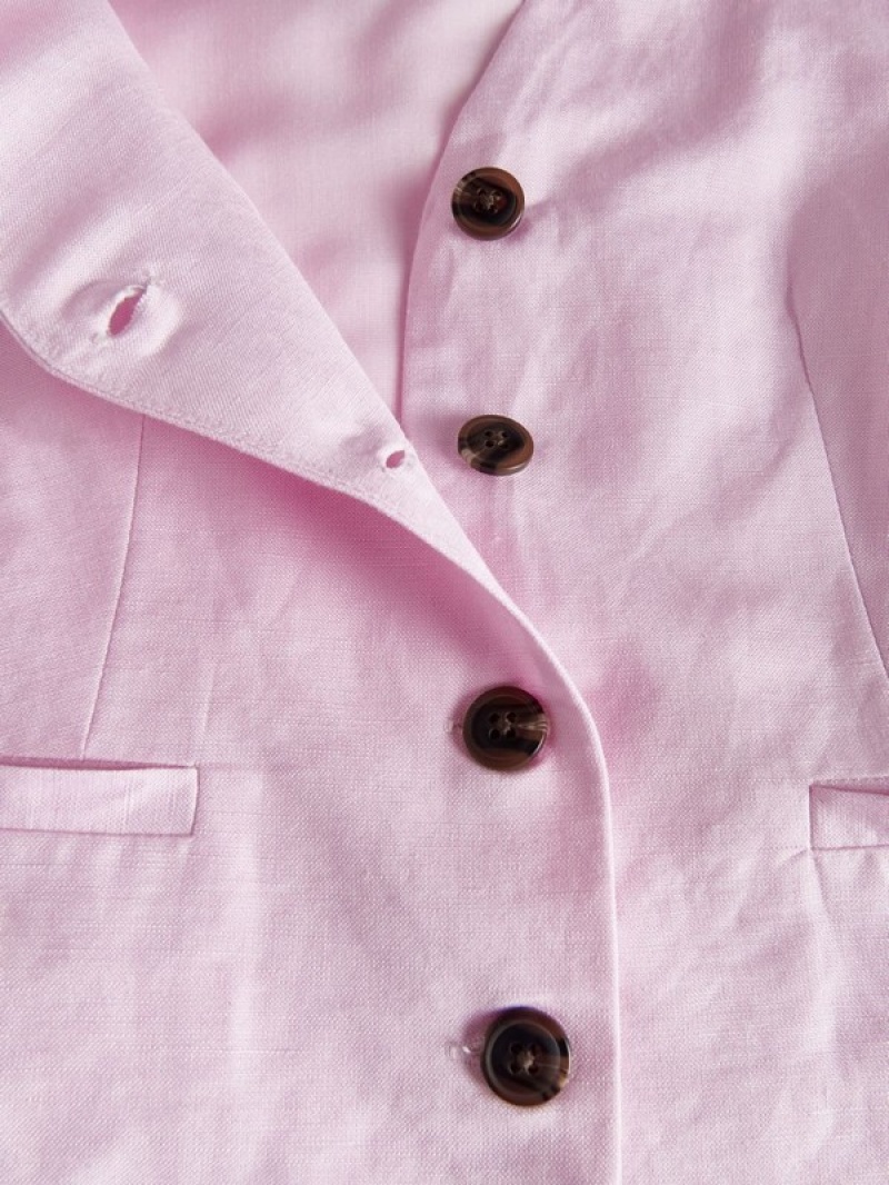 Reserved Linen Blend Weste Damen Rosa | QER-201349