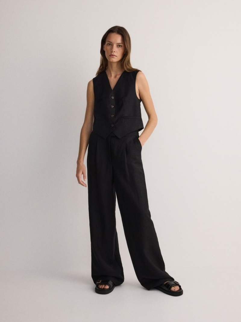 Reserved Linen Blend Weste Damen Schwarz | RVG-548932