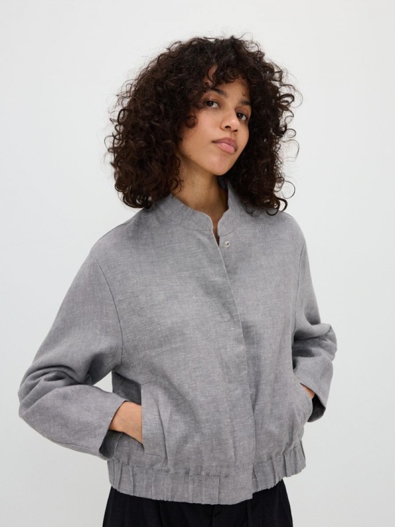 Reserved Linen Bomber Jacken Damen Hellgrau | NGX-945283