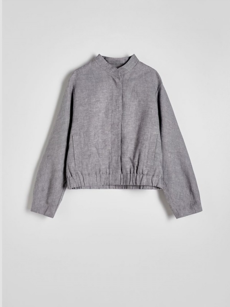 Reserved Linen Bomber Jacken Damen Hellgrau | NGX-945283