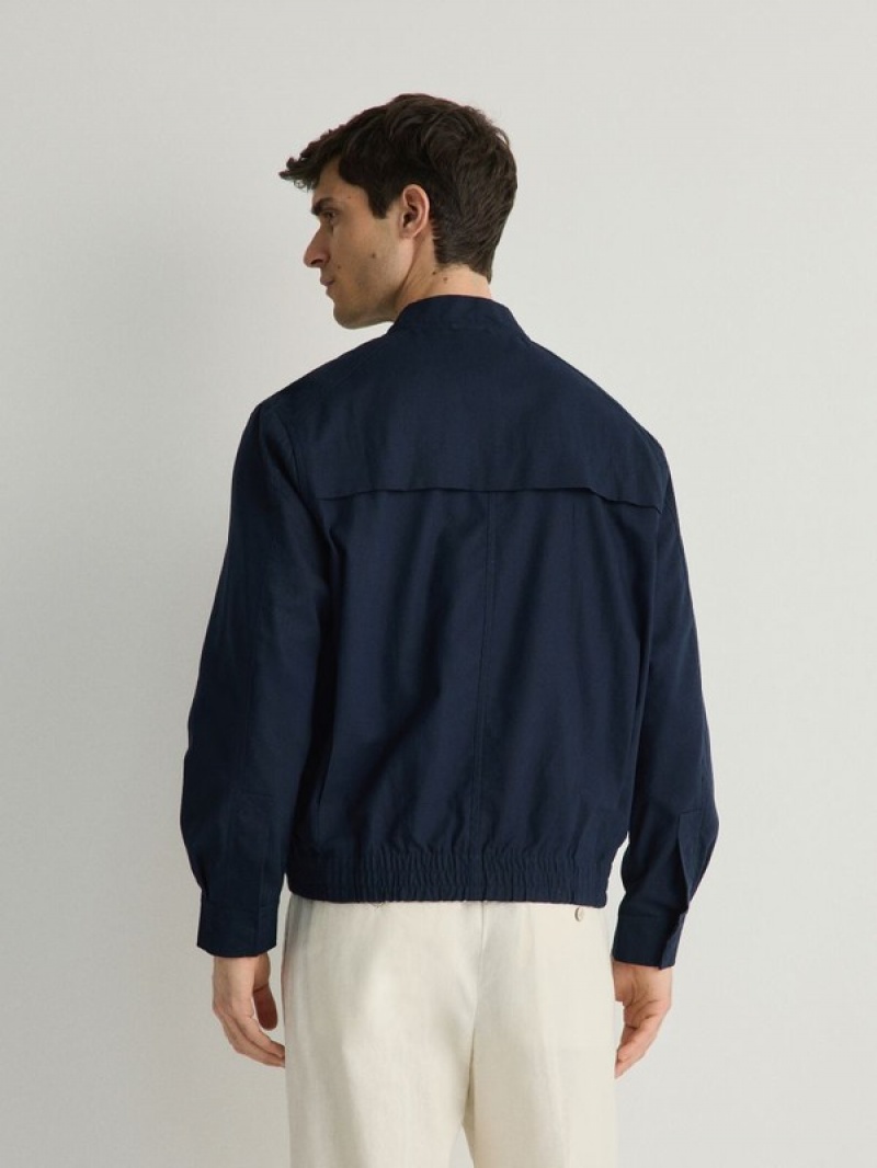 Reserved Linen Rich Bomber Jacken Herren Navy | TNP-412635