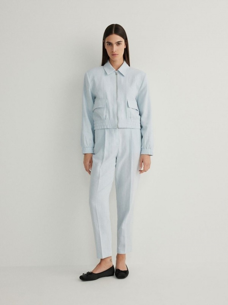 Reserved Linen Rich Jacken Damen Hellblau | XSB-597260