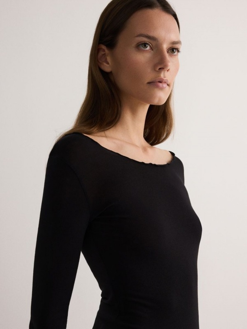 Reserved Long Sleeve Topdecorative Trim Hemd Damen Schwarz | APE-625907