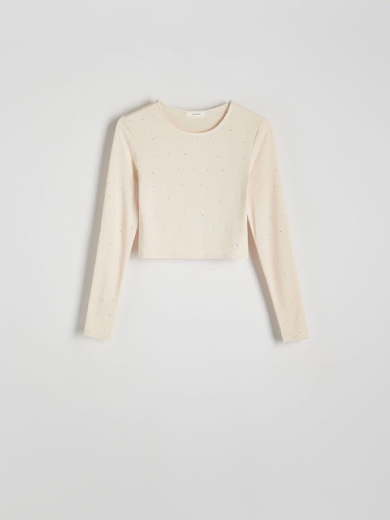 Reserved Long Sleeve T-shiny Appliqués Hemd Damen Beige | QFW-301254