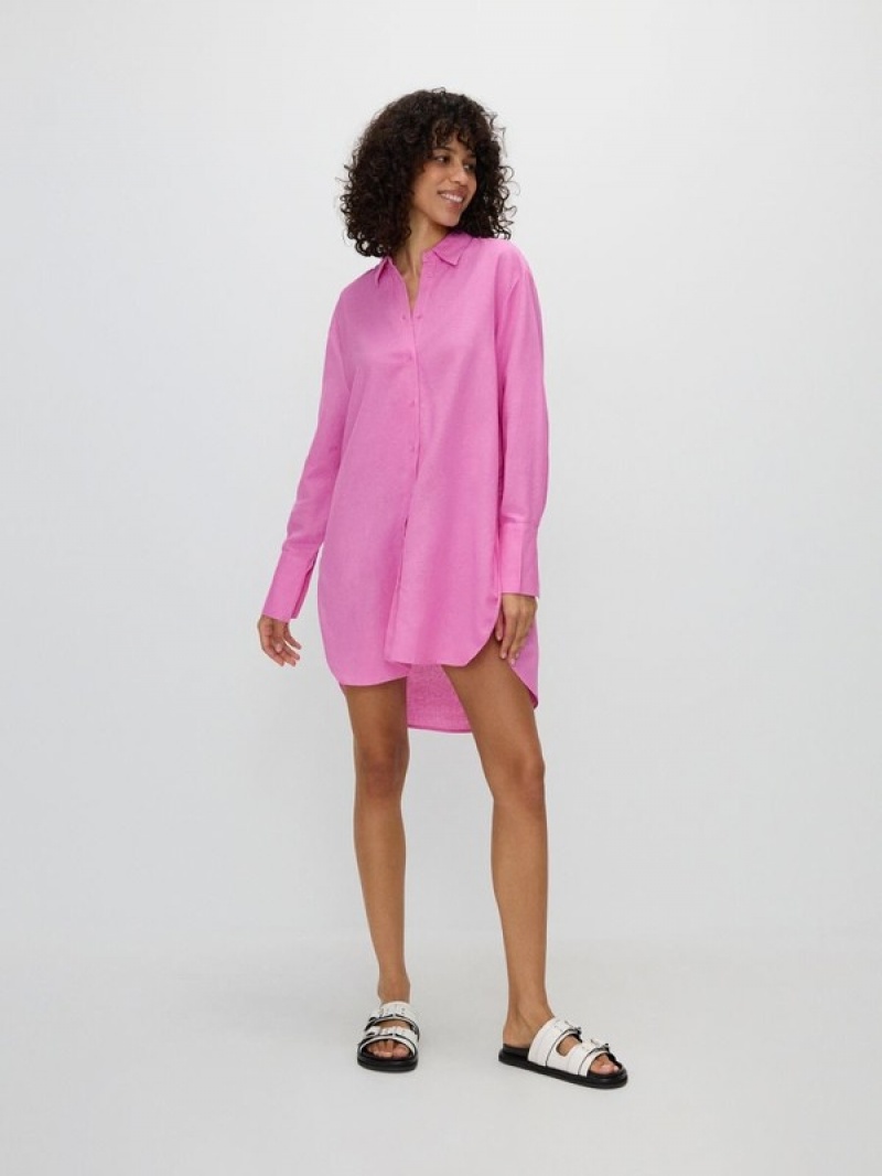 Reserved Longline Viscose Rich Hemd Damen Rosa | YAV-291834