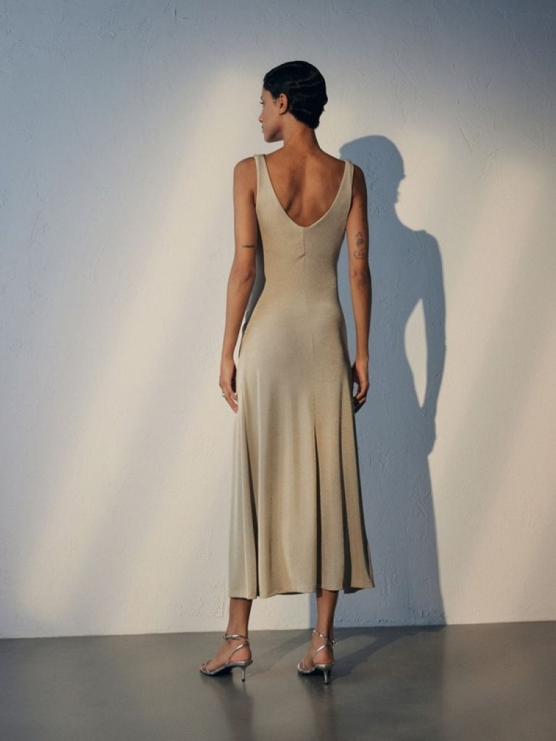 Reserved Maxidraping Kleid Damen Beige | BID-527810