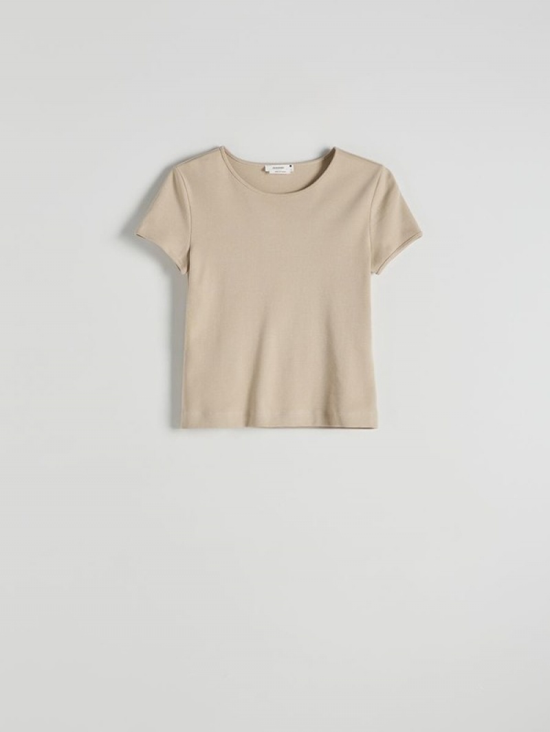 Reserved Mercerised Organic Baumwoll T-shirts Damen Beige | JUB-714659