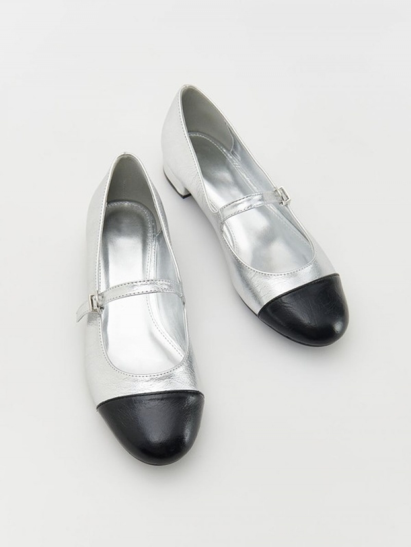 Reserved Metallic Ballerina Halbschuhe Damen Silber | AHD-132849