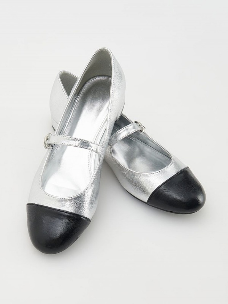 Reserved Metallic Ballerina Halbschuhe Damen Silber | AHD-132849