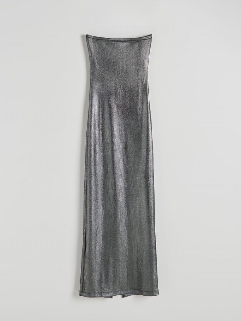 Reserved Metallic Effect Kleid Damen Schwarz | PLY-513970