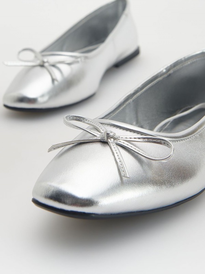 Reserved Metallic Natural Leder Ballerinas Halbschuhe Damen Silber | HZW-837241