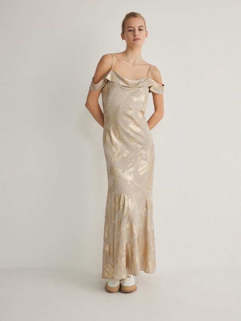 Reserved Metallic Print Kleid Damen Braun | YNB-029456