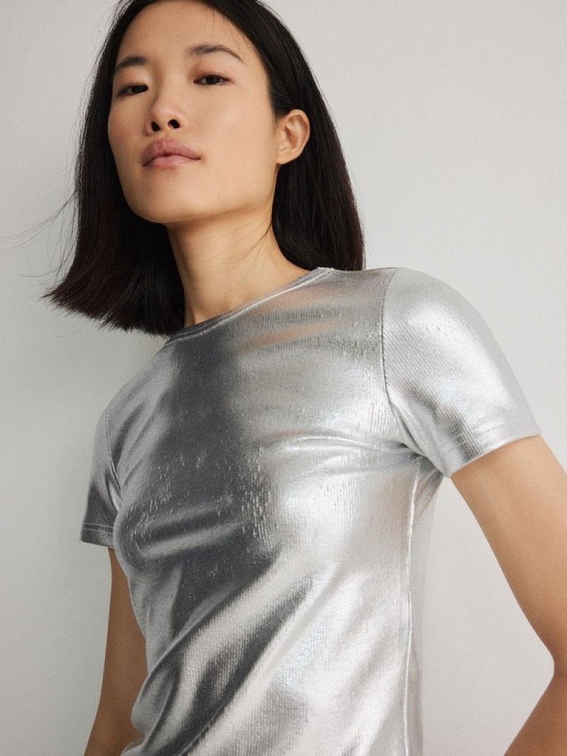 Reserved Metallic Shine Hemd Damen Silber | JIP-463528