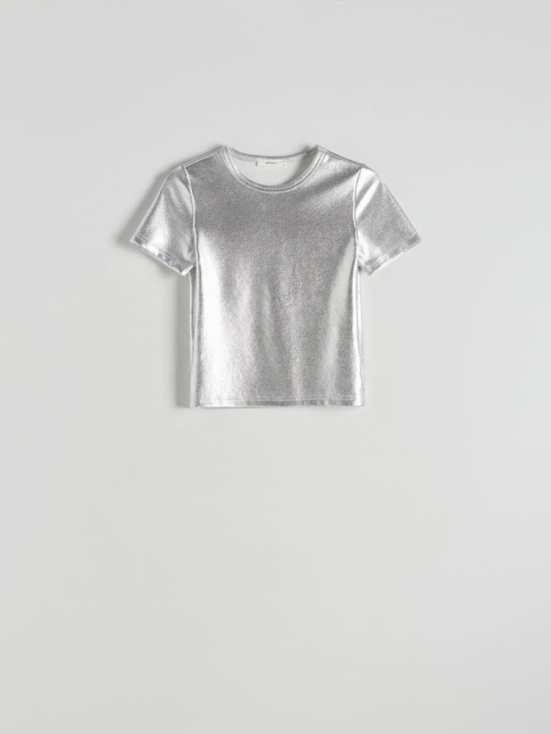 Reserved Metallic Shine Hemd Damen Silber | JIP-463528