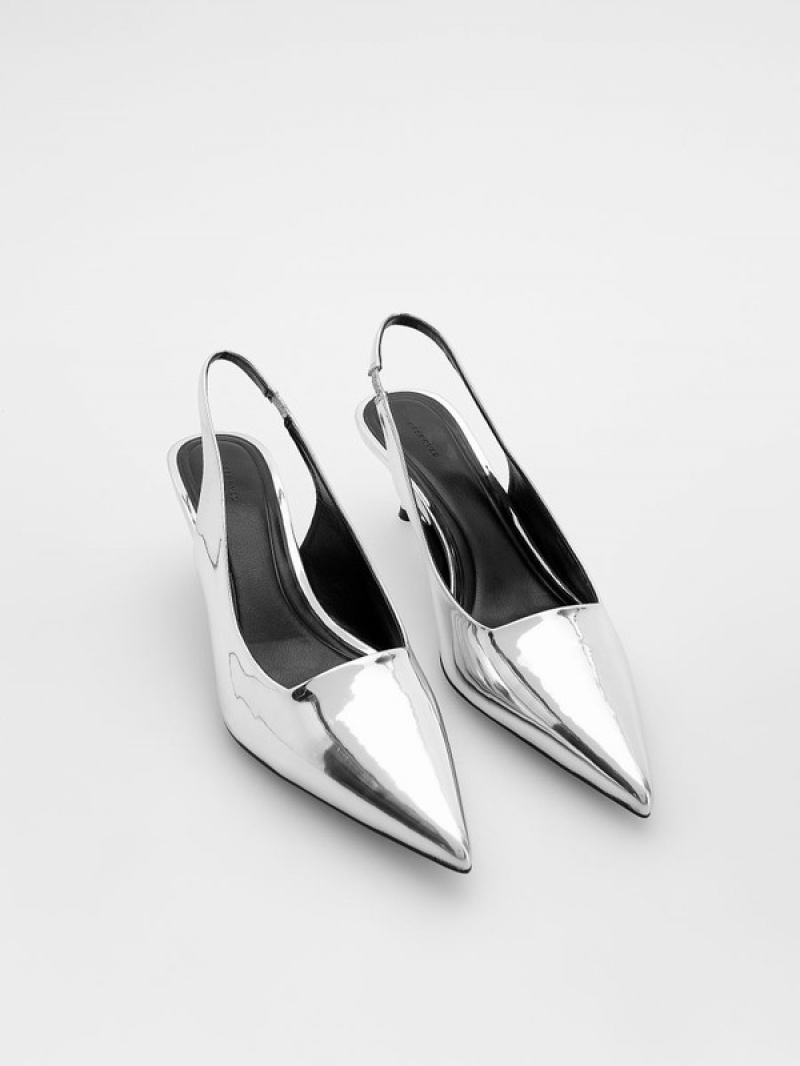 Reserved Metallised Slingback Pumps Hohe Schuhe Damen Silber | VYQ-085739