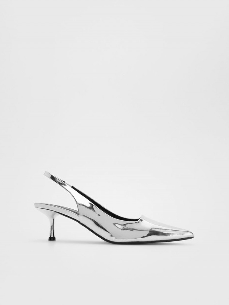 Reserved Metallised Slingback Pumps Hohe Schuhe Damen Silber | VYQ-085739